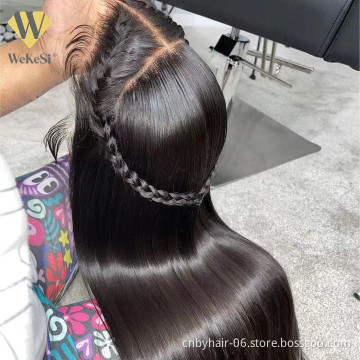 Wholesale unprocessed brazilian hair elastic band glueless human lace wigs,cuticle aligned human braid hair full lace wigs